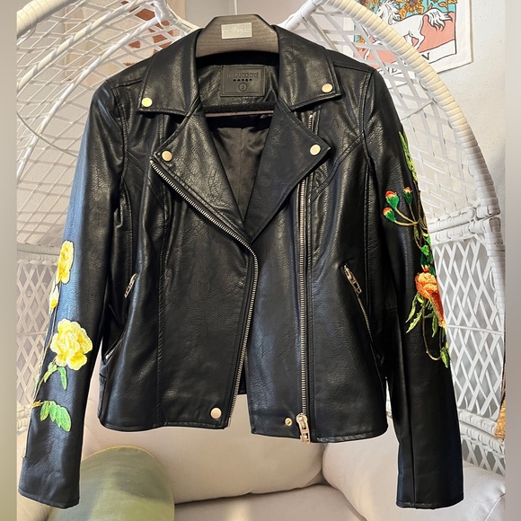 😎🌹Moto jacket embroidered S black faux leather🌹😎 - Picture 5 of 10